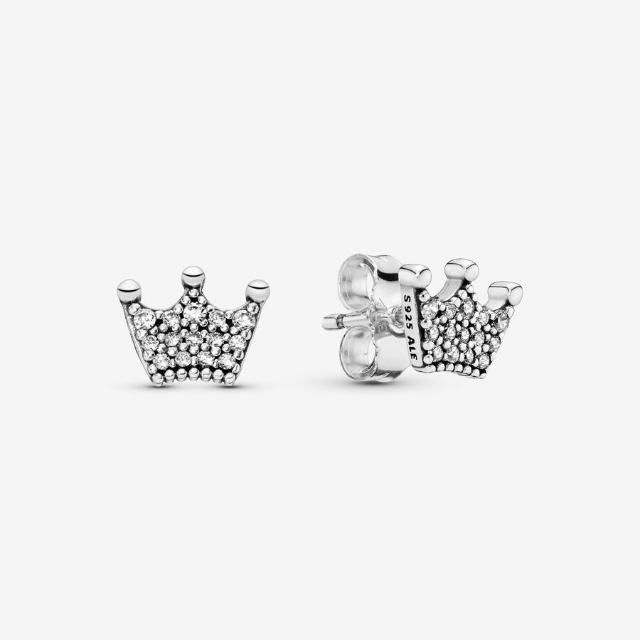 Crown silver stud earrings with clear cubic zirconia image number 0