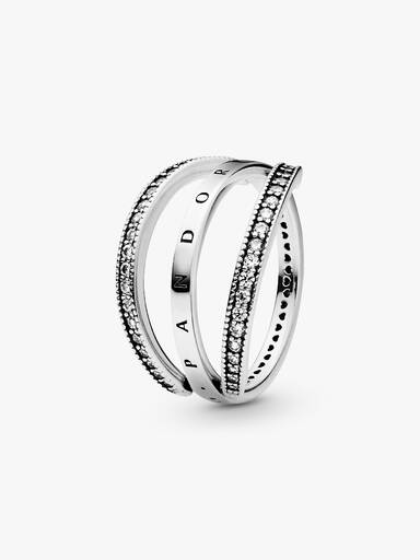 PANDORA logo reversible silver ring with clear cubic zirconia