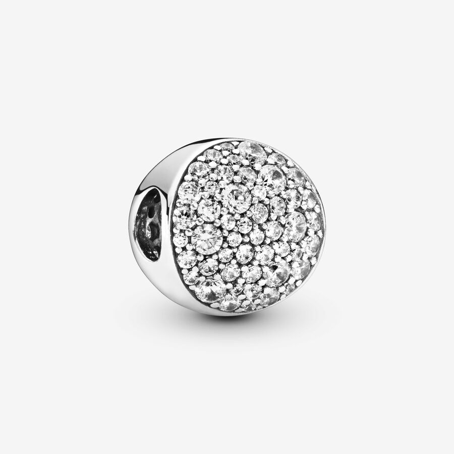 Abstract pave silver charm with clear cubic zirconia image number 0