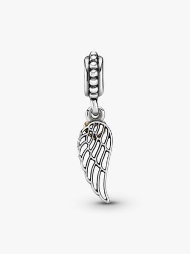 Angel wing silver dangle with 14k heart