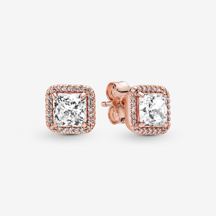 14k Rose gold-plated stud earrings with clear cubic zirconia image number 0