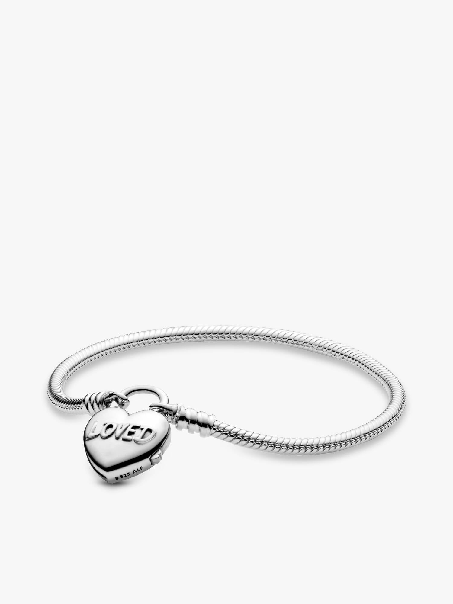 Snake chain silver bracelet and heart padlock clasp