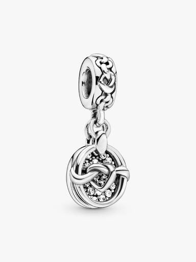 Knotted hearts silver dangle with clear cubic zirconia