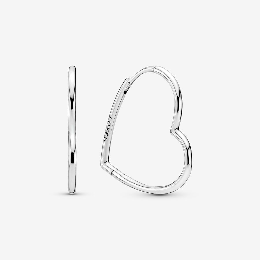 Asymmetrical heart silver hoop earrings image number 0
