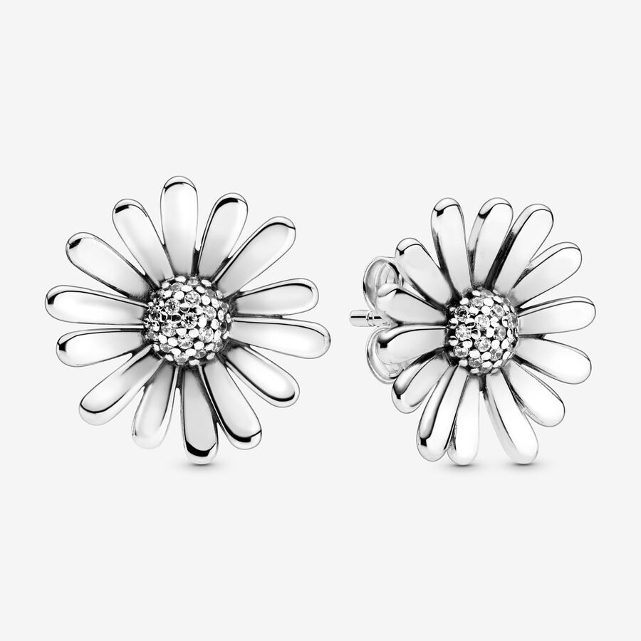 Daisy sterling silver stud earrings with clear cubic zirconia image number 0