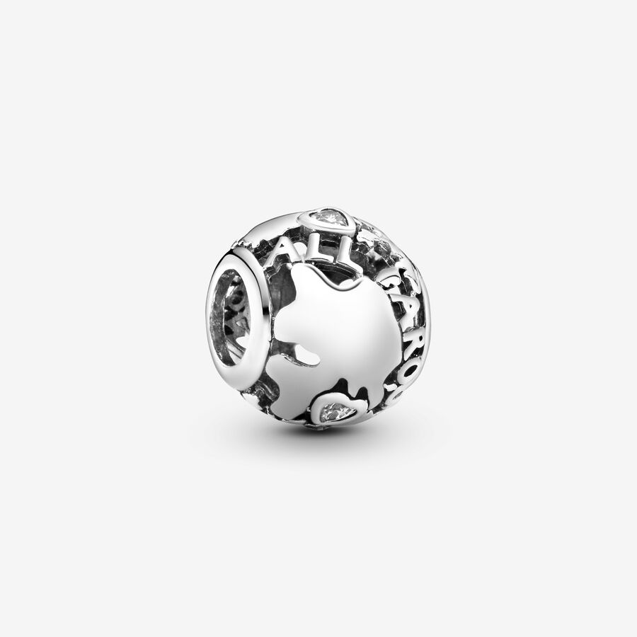 All around the world openwork silver charm with cubic zirconia image number 0