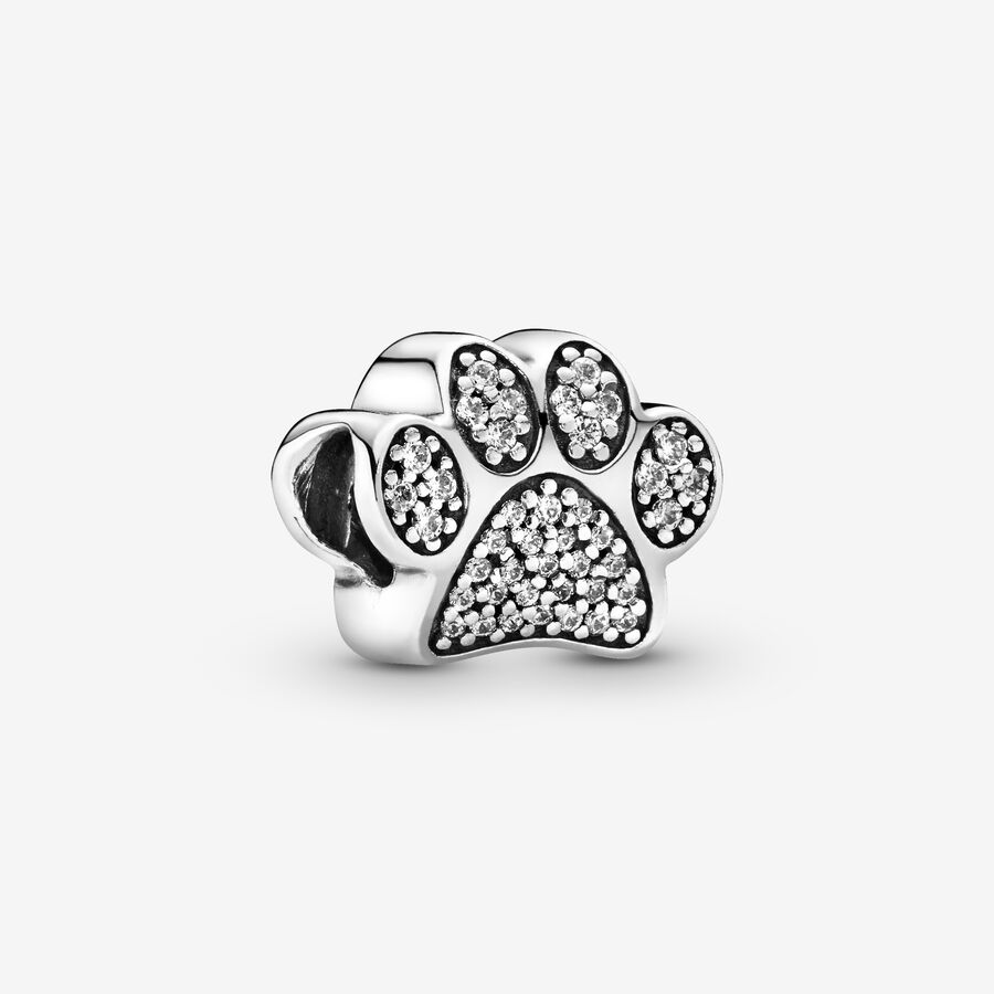 Paw silver charm with cubic zirconia image number 0