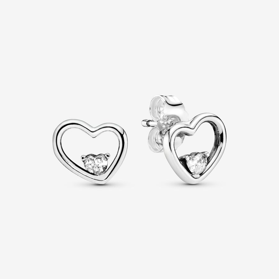 Asymmetrical heart stud earrings with clear cubic zirconia image number 0