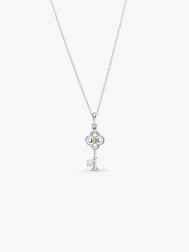 Two-tone Key & Flower Necklace