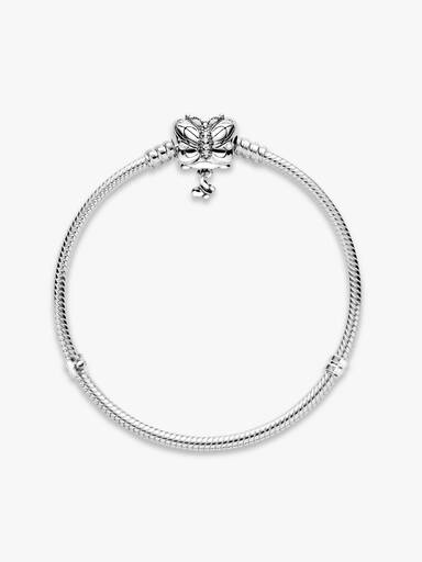 Snake chain silver bracelet and butterfly clasp with clear cubic zirconia