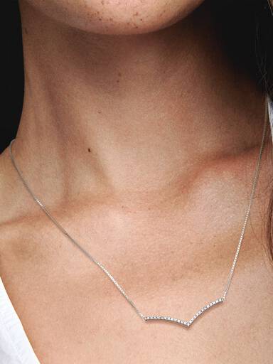 Wishbone silver collier with clear cubic zirconia