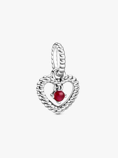 Dark Red Beaded Heart Dangle Charm