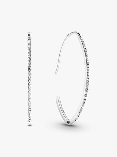 Silver oval hoop earrings with clear cubic zirconia