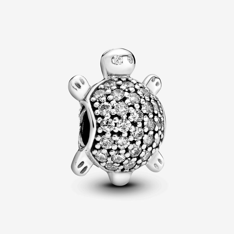 Turtle silver charm with cubic zirconia image number 0