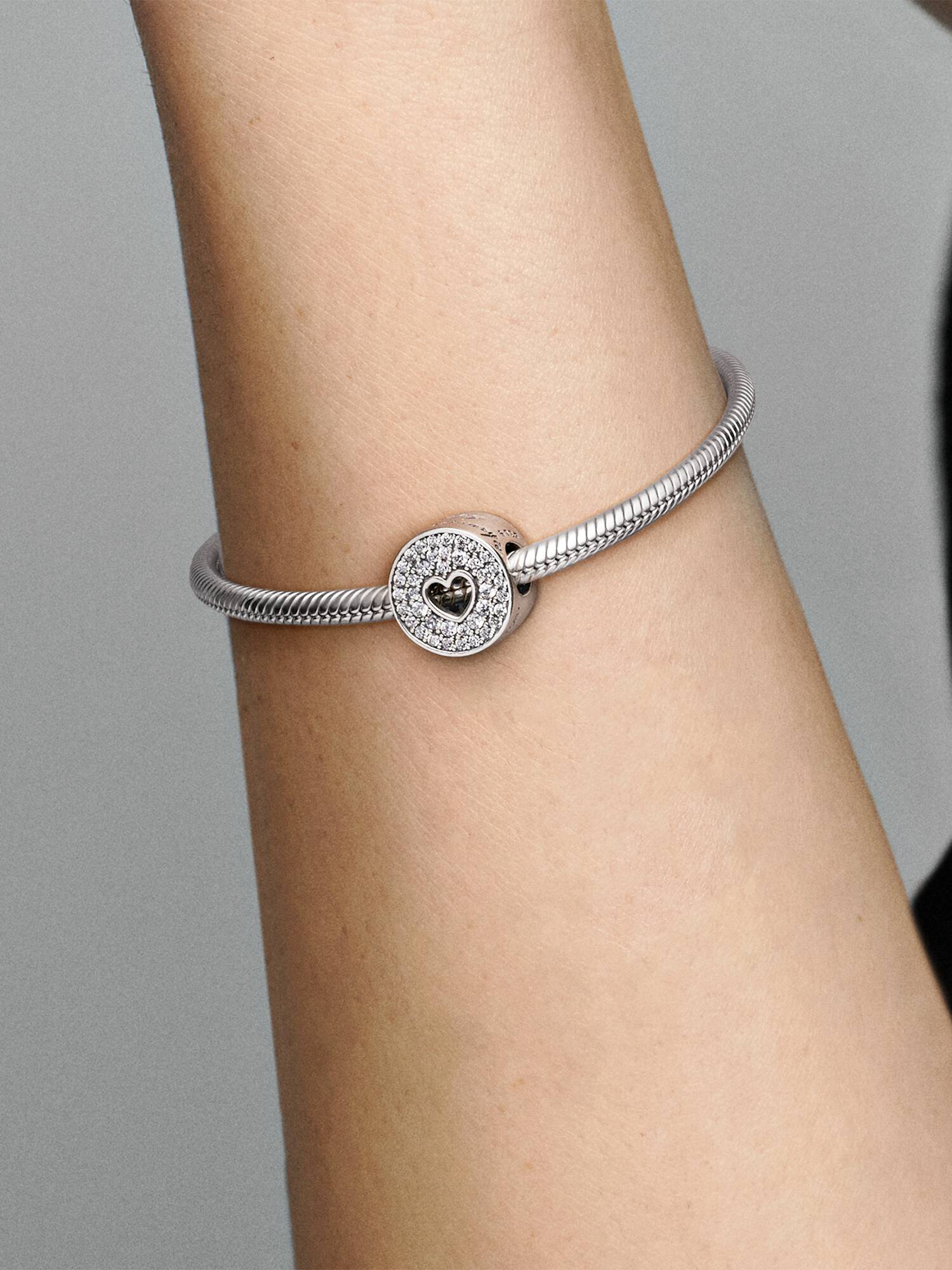 Happy Anniversary silver charm with clear cubic zirconia