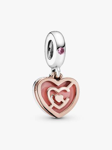 Labyrinth heart 14k rose gold-plated and silver dangle with blush pink crystal and pink enamel