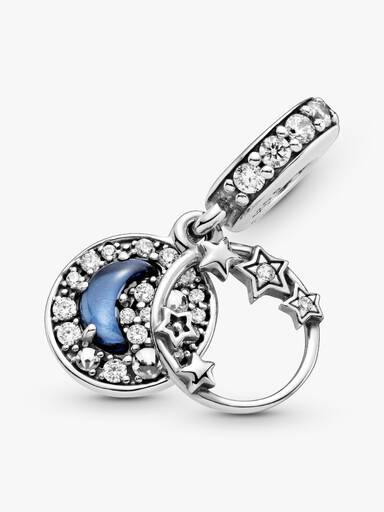 Blue Night Sky Crescent Moon & Stars Dangle Charm