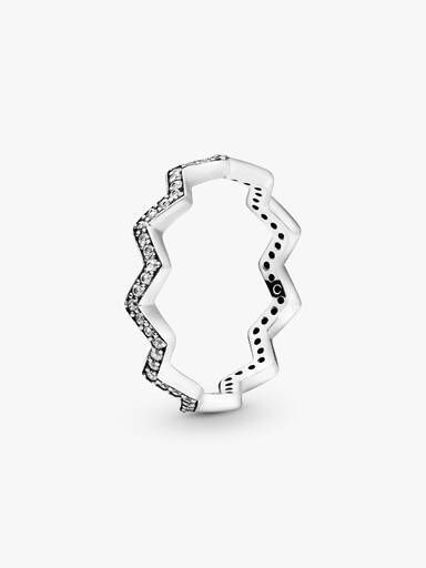 Zigzag silver ring with clear cubic zirconia