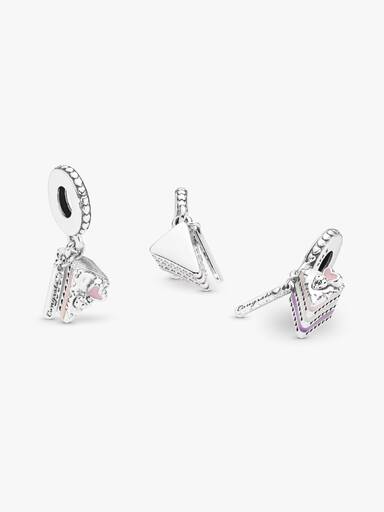 Cake slice silver dangle with pink, purple and silver enamel