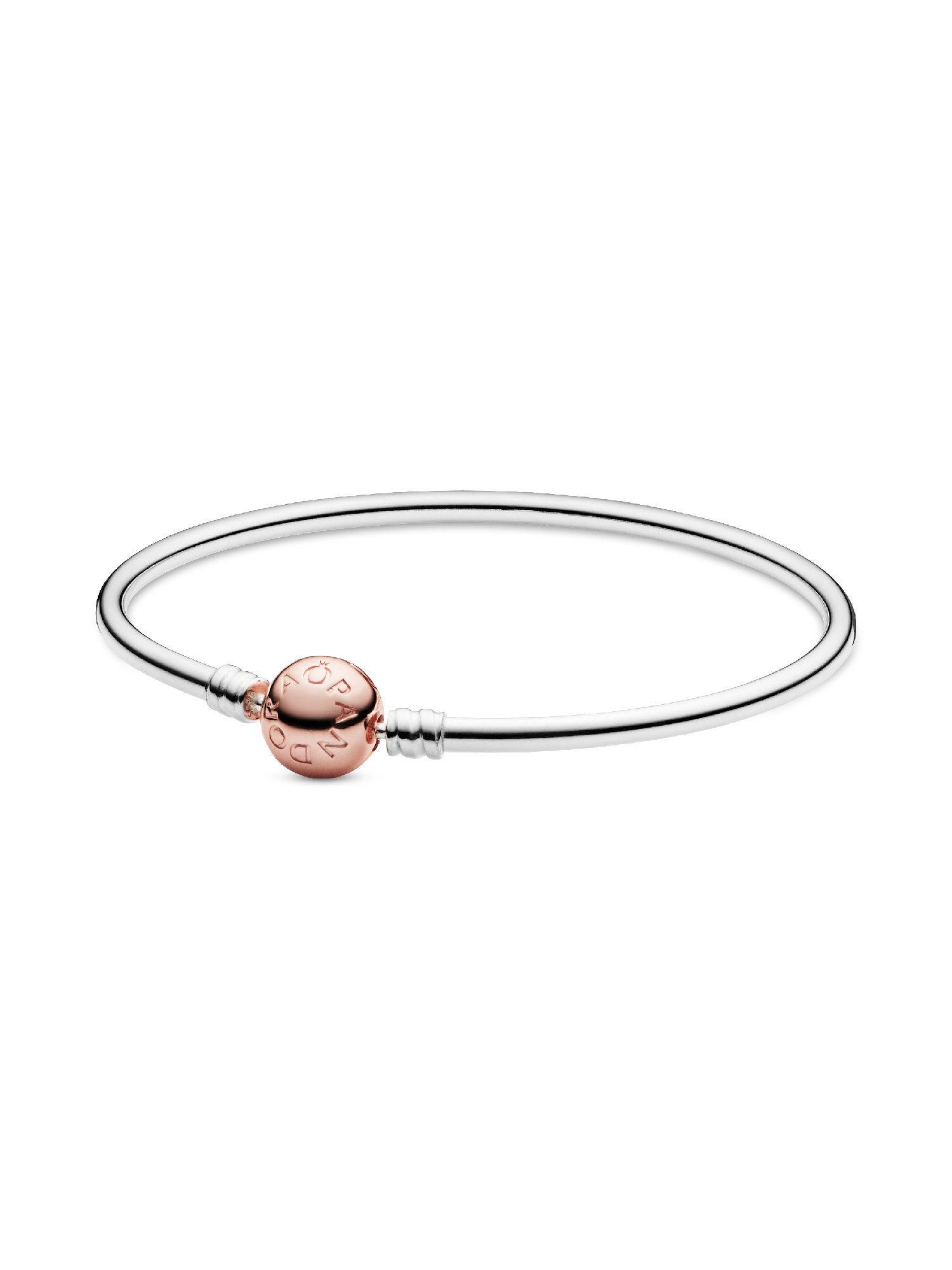 Silver bangle with 14k rose gold-plated clasp | Two-tone | Pandora ZA