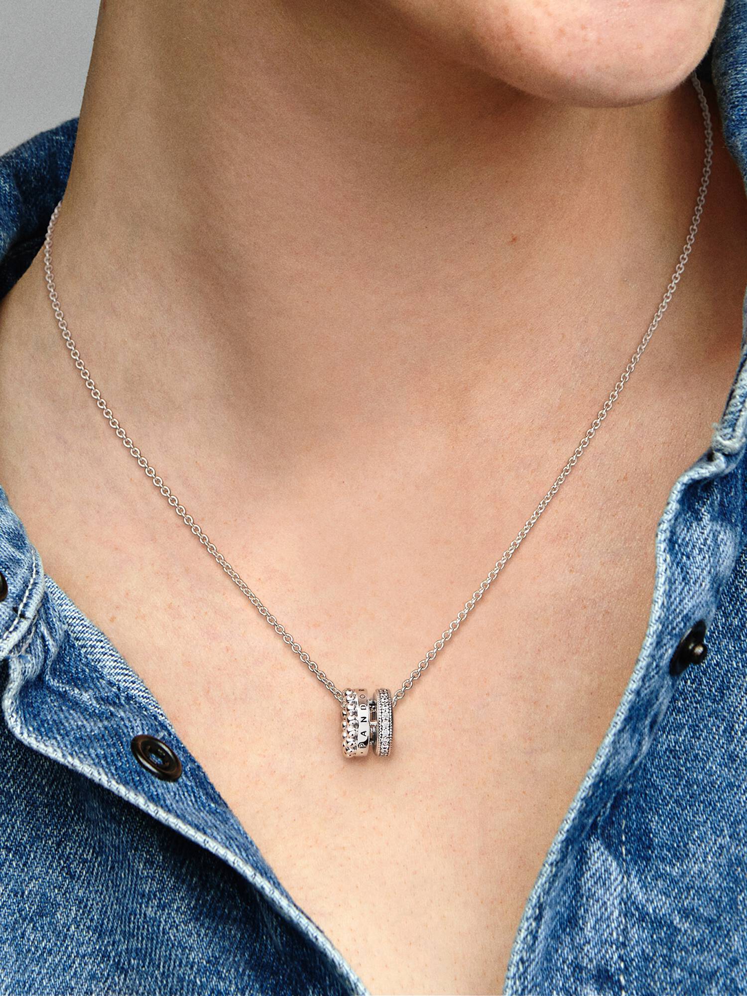 Pandora Signature Logo Pavé & Beads Pendant & Necklace