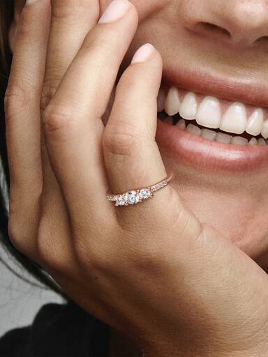 14k Rose gold-plated ring with clear cubic zirconia