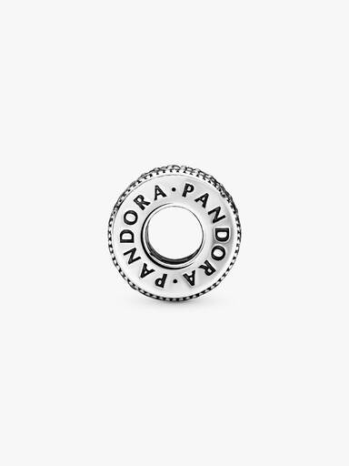 PANDORA logo silver spinning charm with clear cubic zirconia