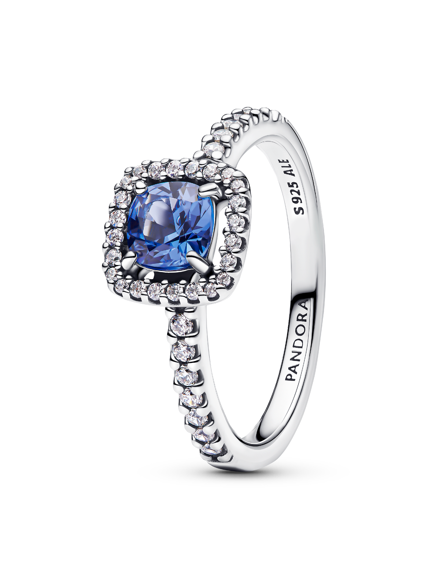 Sparkling Square Blue Halo Ring