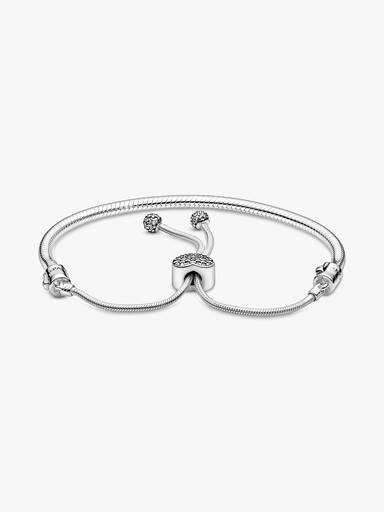 Pandora Moments Pavé Heart Clasp Snake Chain Slider Bracelet
