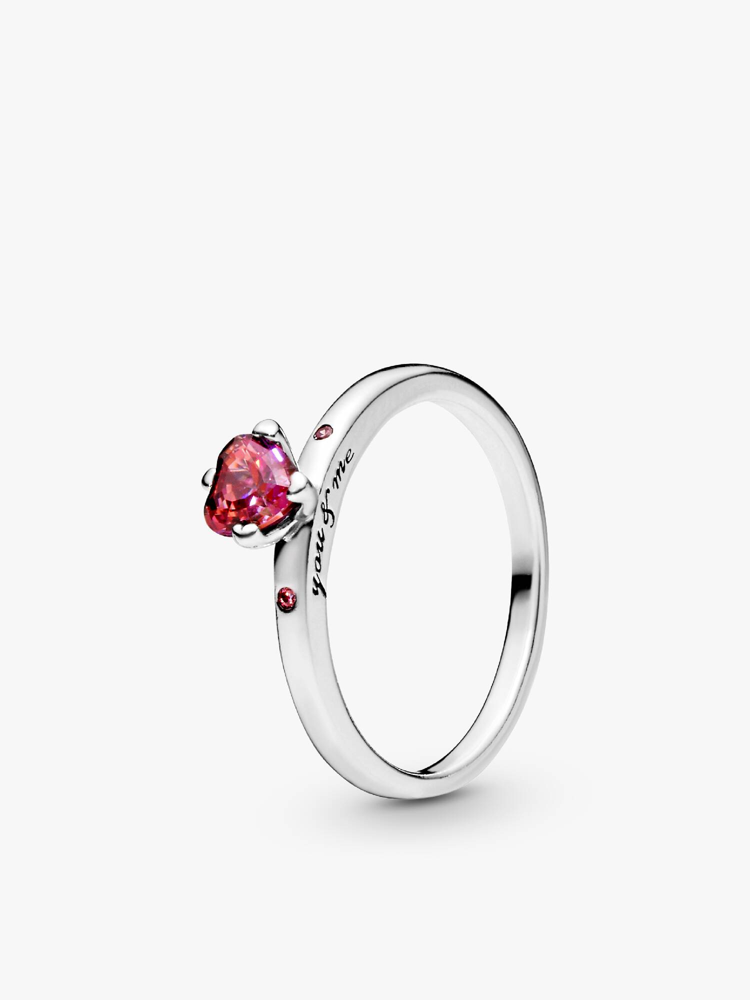 Heart silver ring with red, fancy pink and fancy fuchsia pink cubic zirconia