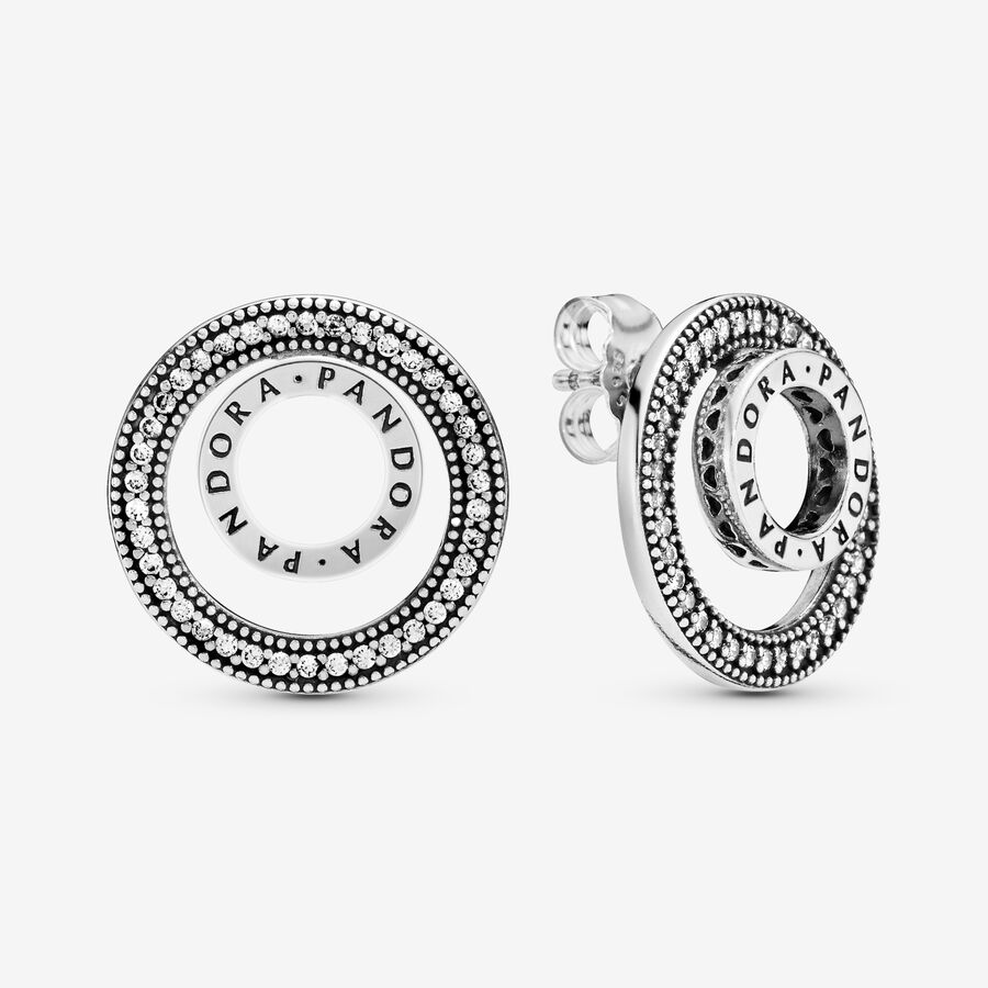 PANDORA logo silver earrings with clear cubic zirconia image number 0