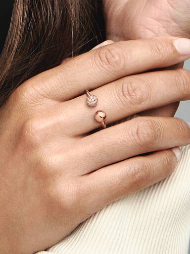 Polished & Pavé Bead Open Ring