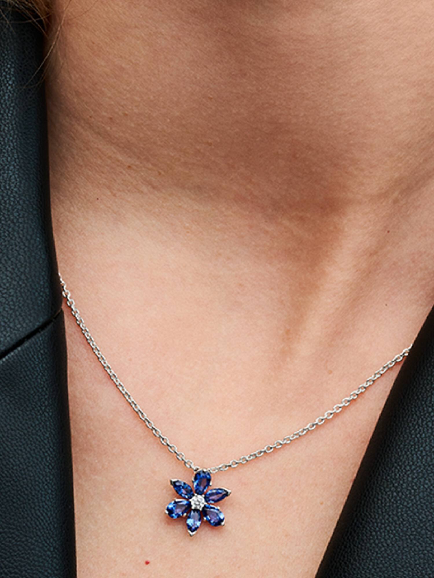 Sparkling Blue Herbarium Cluster Pendant Necklace