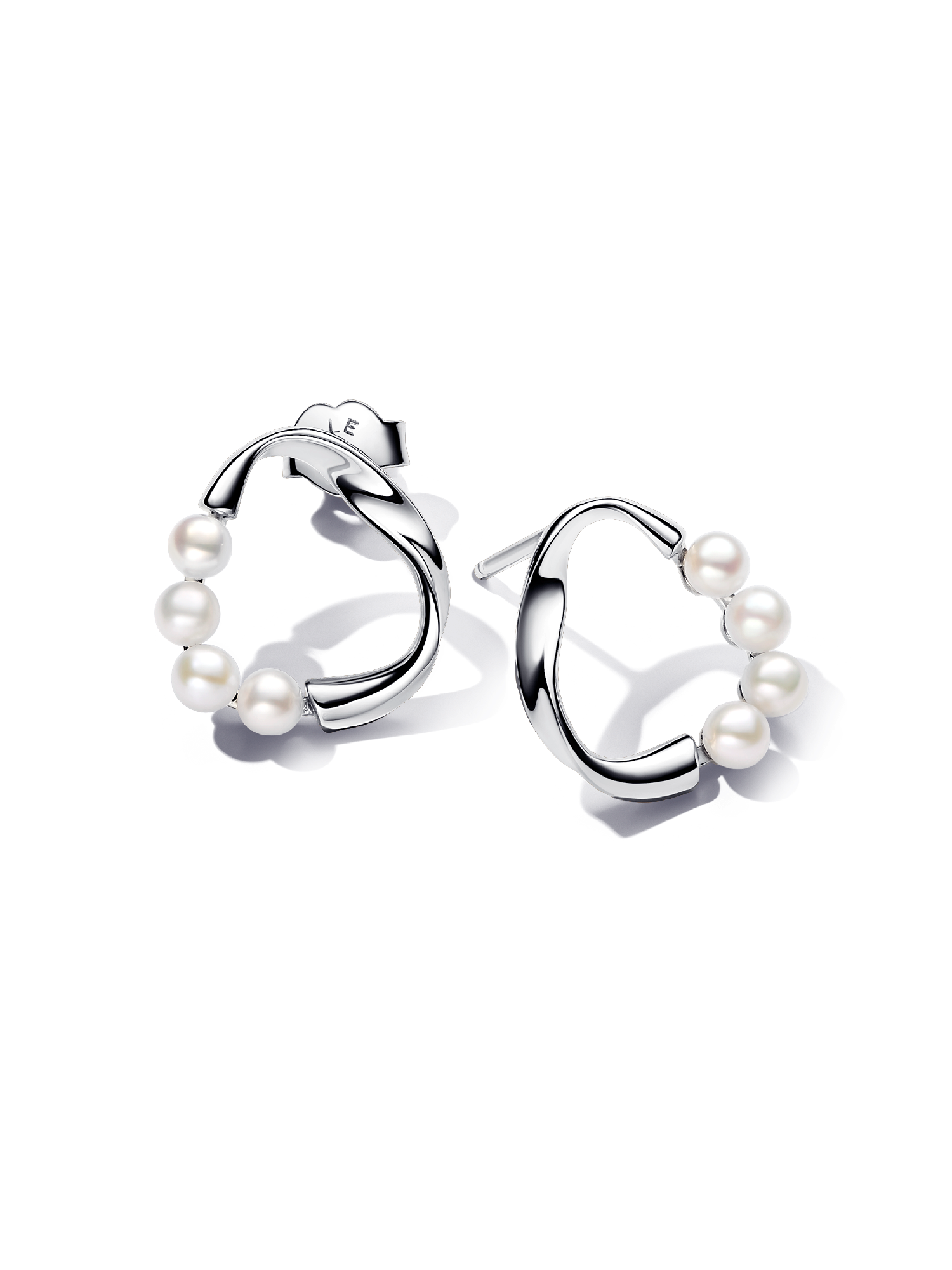 Organically Shaped Circle & Treated Freshwater Cultured Pearls Stud Earrings