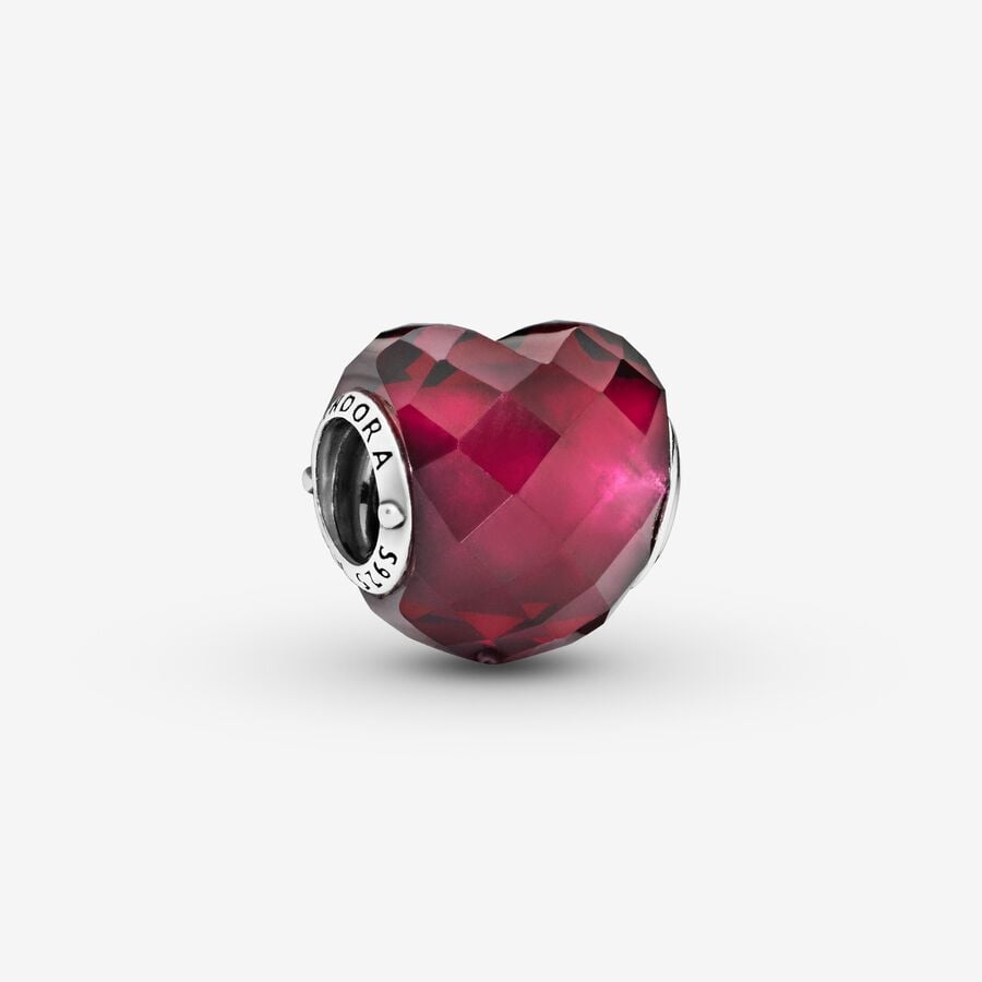 Heart silver charm with faceted fuchsia rose crystal image number 0