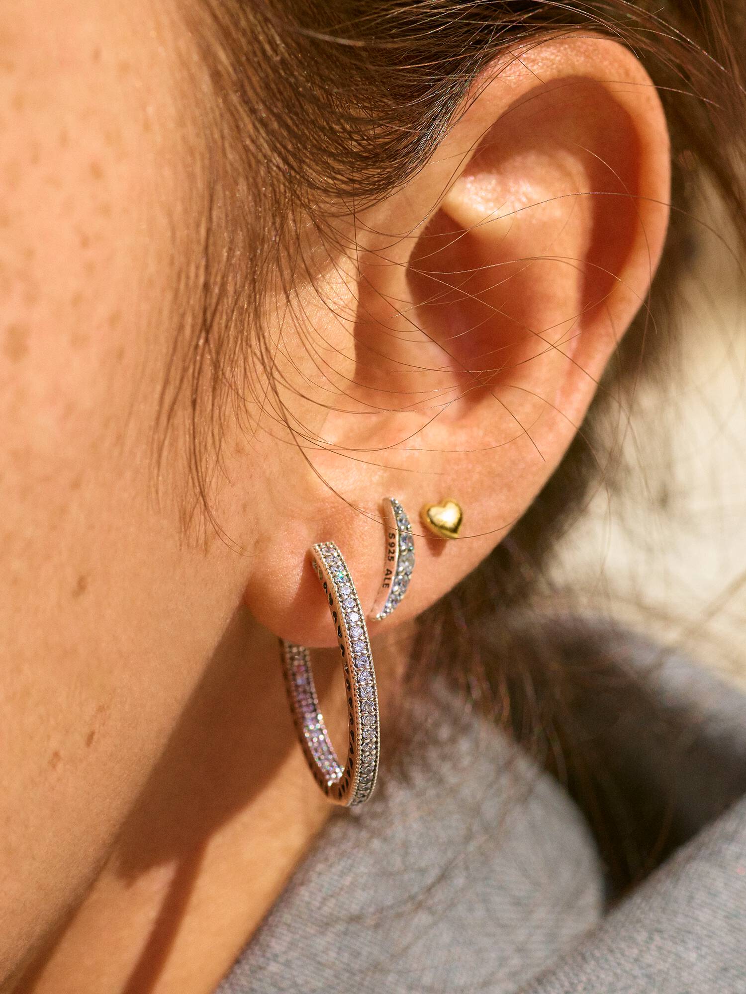 Moon silver stud earrings with clear cubic zirconia