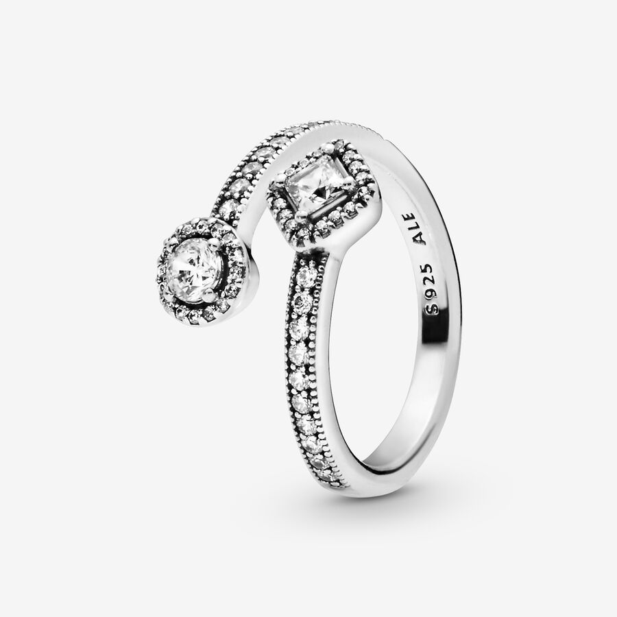 Open silver ring with clear cubic zirconia image number 0