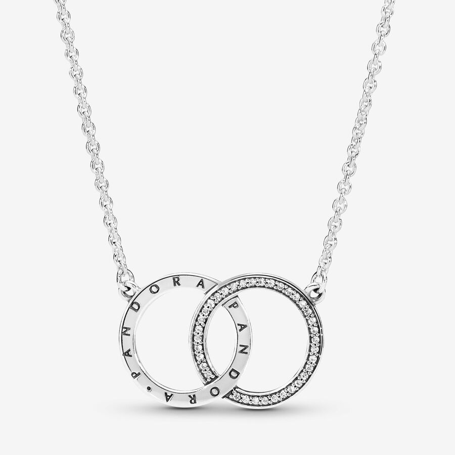PANDORA logo silver necklace with clear cubic zirconia image number 0