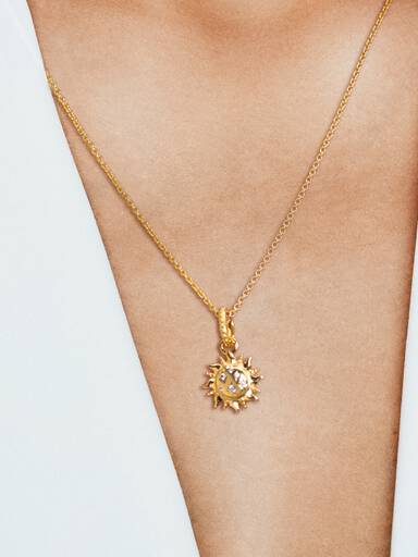 Sun 14k gold-plated pendant with clear cubic zirconia
