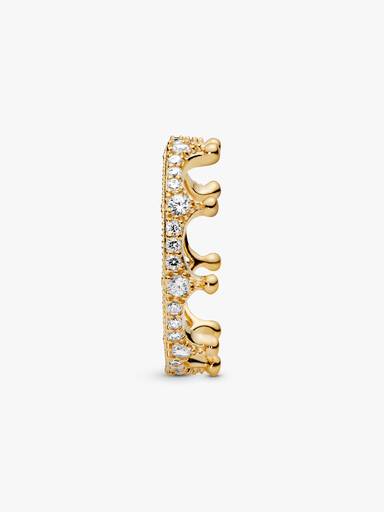 Crown 14k gold-plated ring with clear cubic zirconia