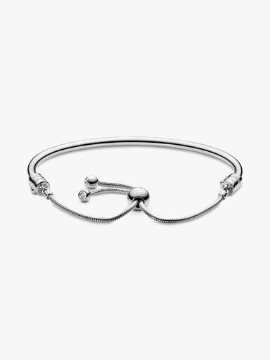 Silver bangle with clear cubic zirconia and sliding clasp