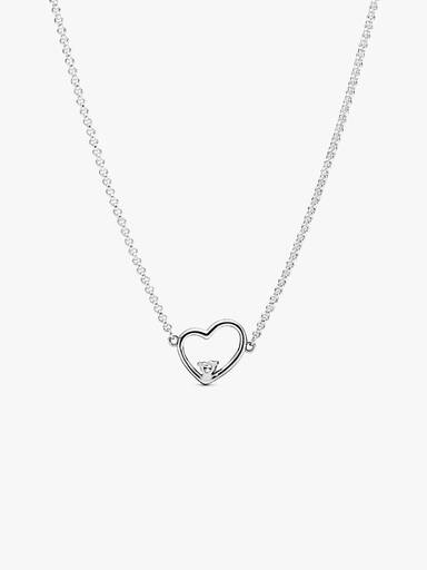 Asymmetrical heart silver collier with clear cubic zirconia