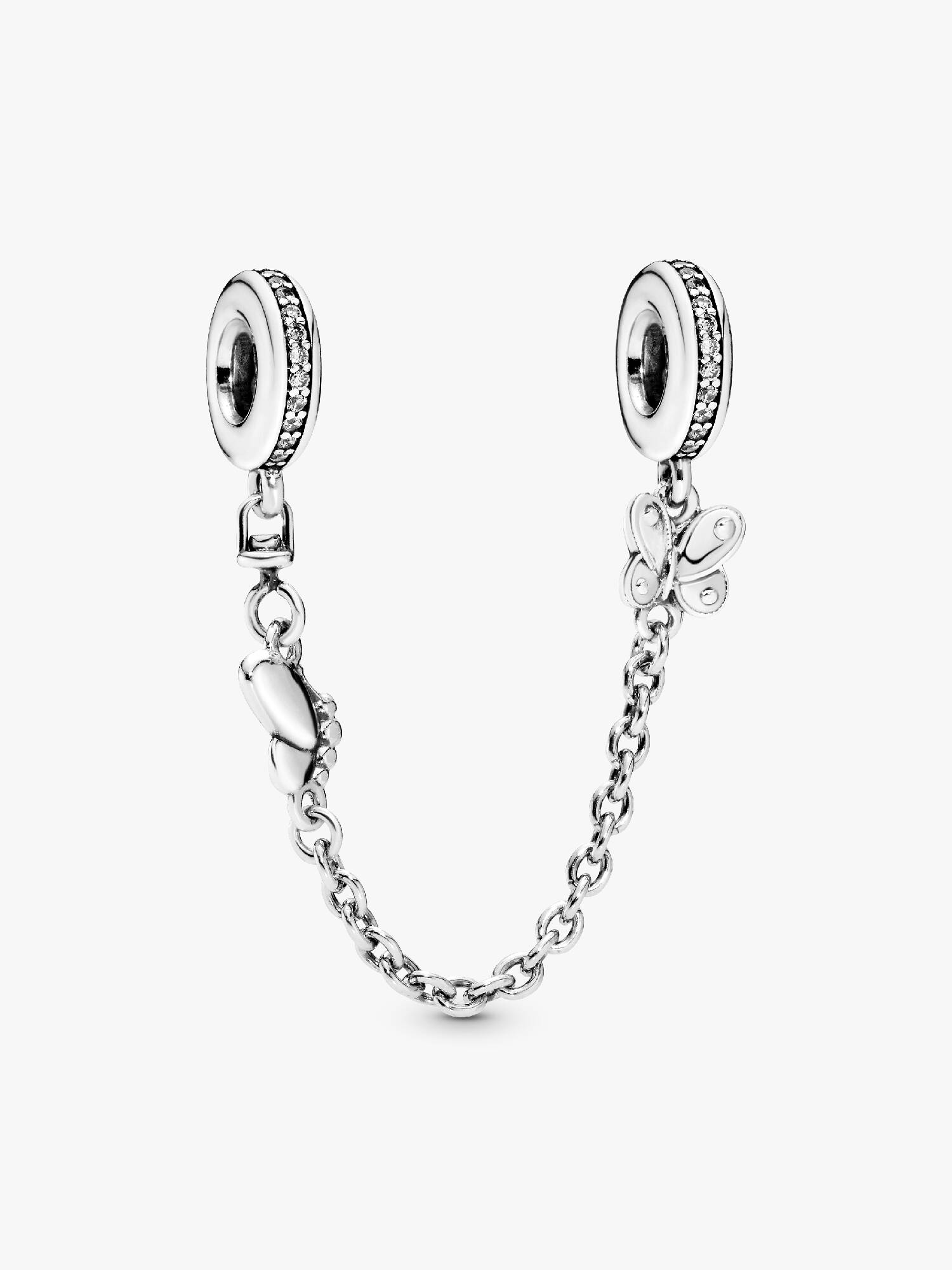 Butterfly silver safety chain with clear cubic zirconia