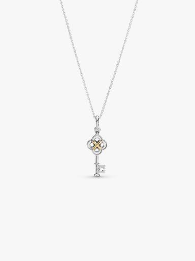 Two-tone Key & Flower Necklace