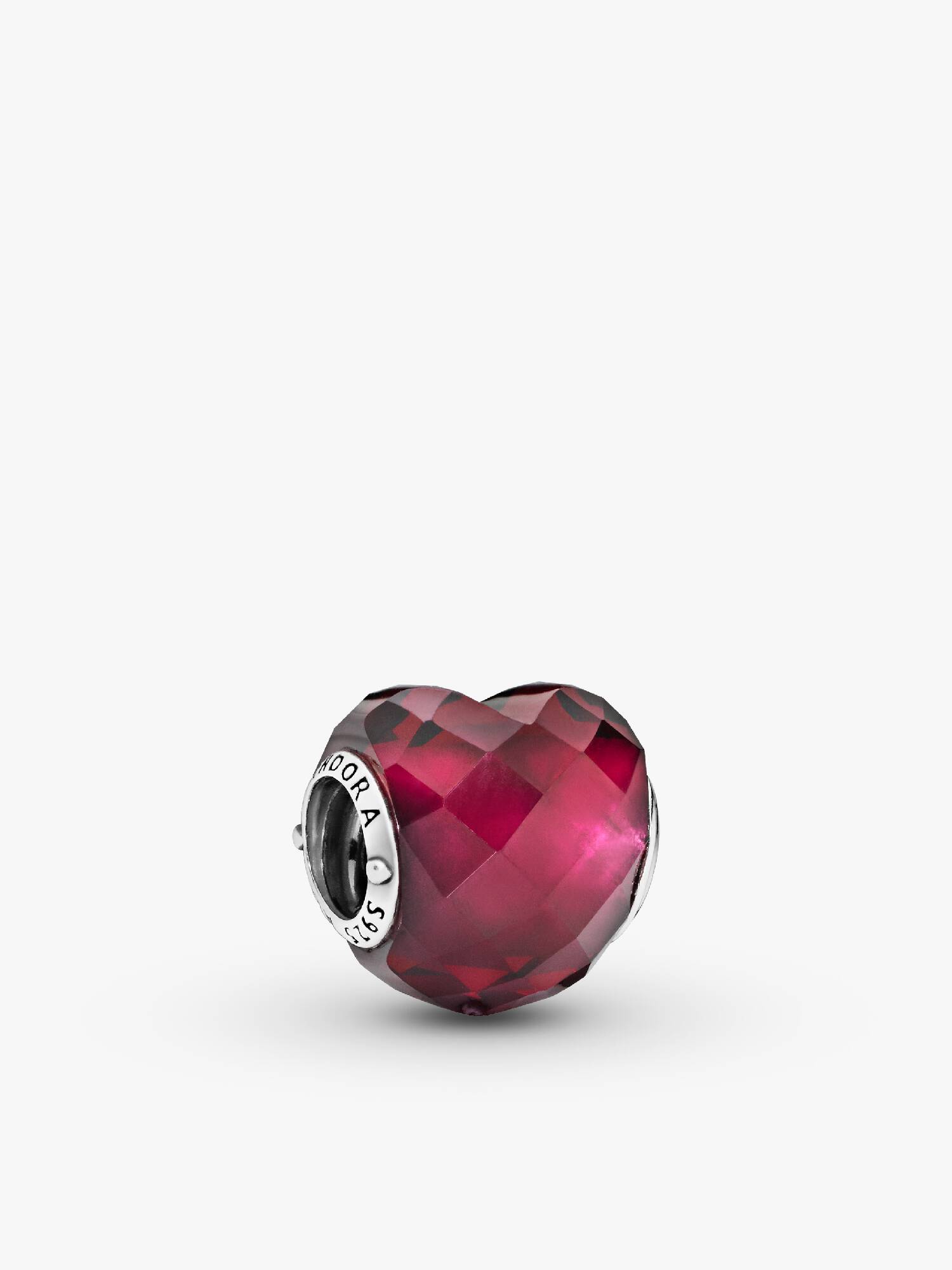 Heart silver charm with faceted fuchsia rose crystal