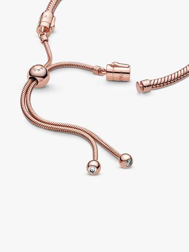 Snake chain 14k rose gold-plated bracelet with clear cubic zirconia