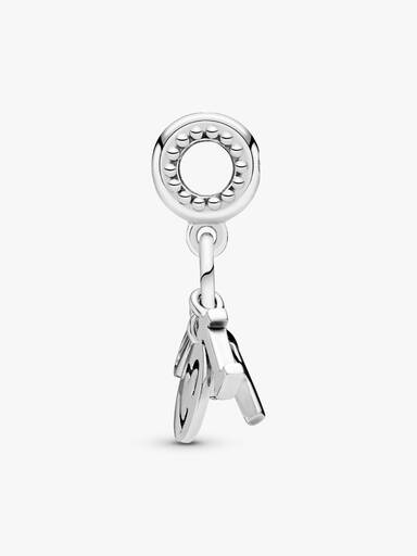 I love you silver dangle with fancy fuchsia pink cubic zirconia