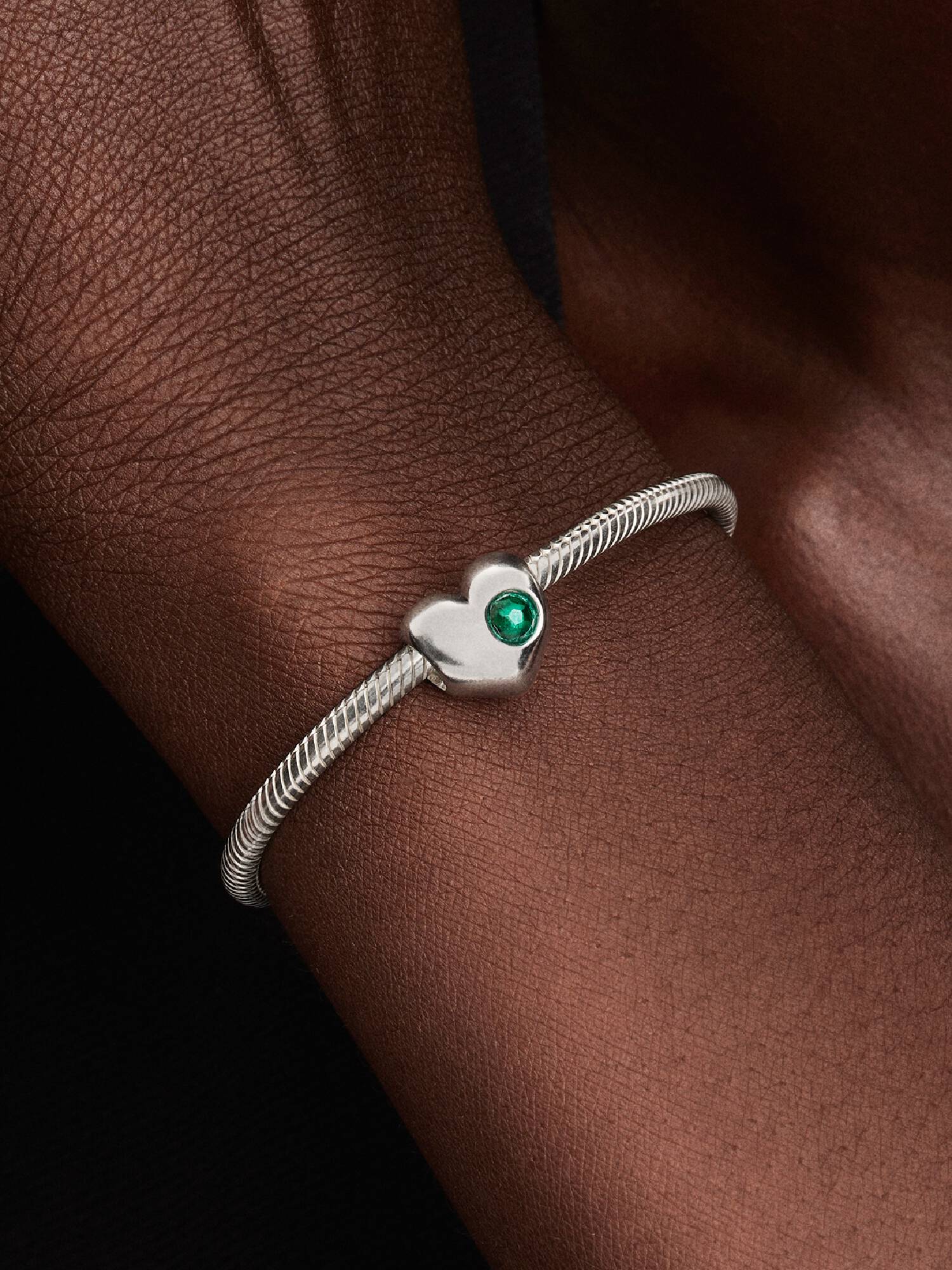 Engravable Green Stone Heart Charm