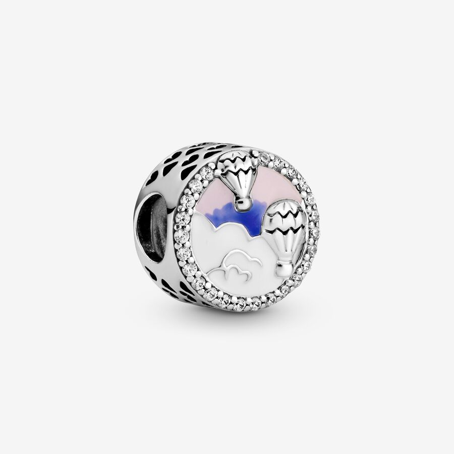 Air balloons silver charm with clear cubic zirconia, pink, purple and white enamel image number 0