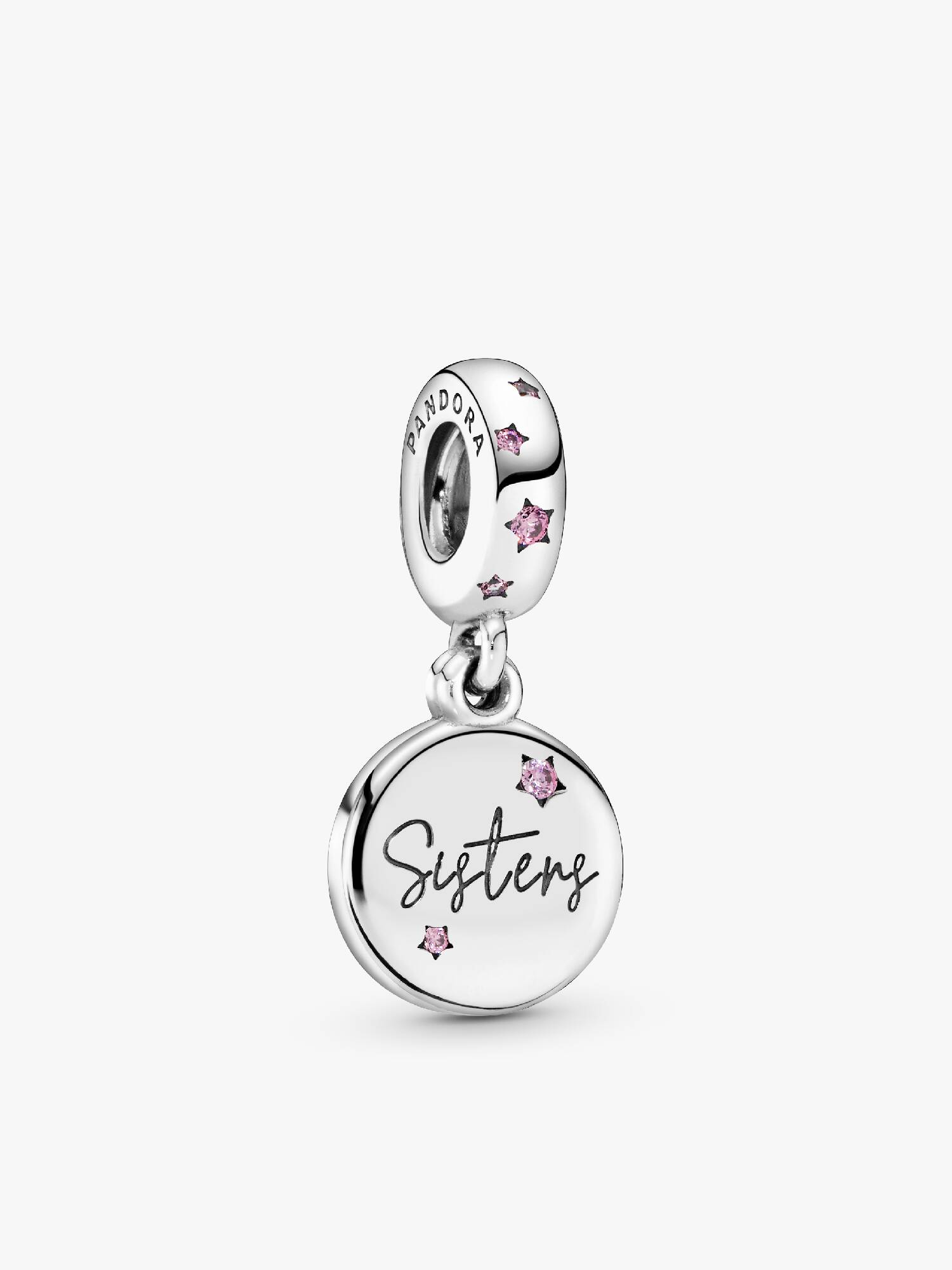 Sisters silver dangle with fancy fuchsia pink cubic zirconia